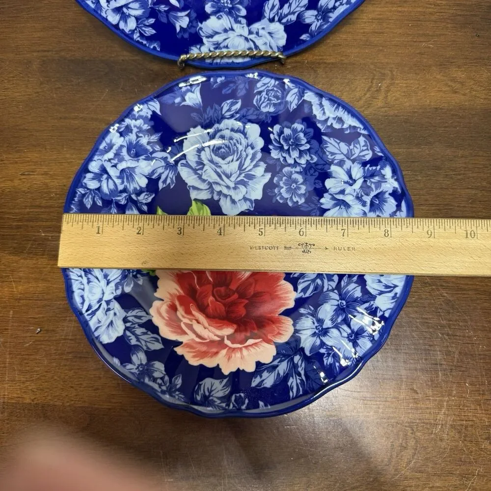 Pioneer Woman Two-2 Set HERITAGE FLORAL 8.5 Stoneware Scalloped Salad Plates New